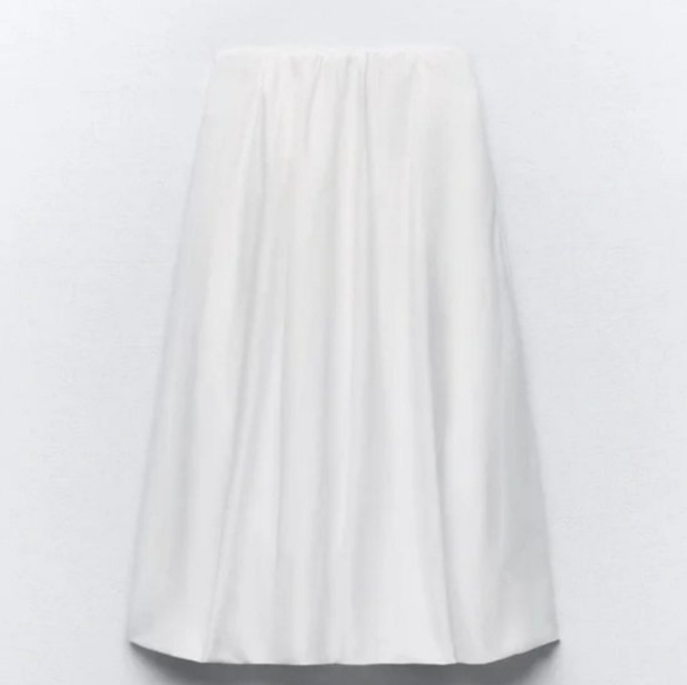 Zara White 100% Cotton Balloon Hem Midi Skirt - Size M - Trending Bubble Skirt - Picture 2 of 12